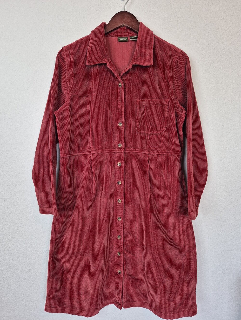 L.L Bean Vintage Corduroy Dress Long Sleeve Size 14 Cotton